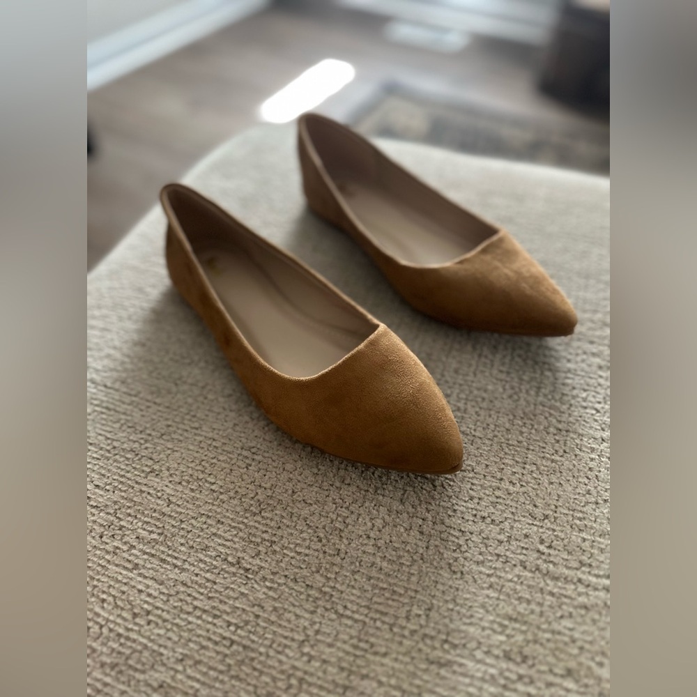 Tan Suede Pointed Toe Flats
